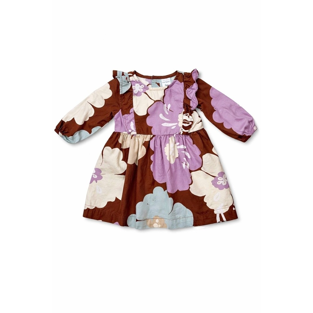 Carter's Baby Girl Floral Dress‎ Brown Purple Long Sleeve Size 6 Months